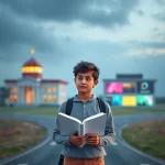 A thoughtful student standing at a crossroads holding an open book, with diverse educational institutions in the background — a university, a vocational school, and an online learning platform — each subtly glowing with different colors to represent options, soft natural lighting, realistic style, no text or symbols