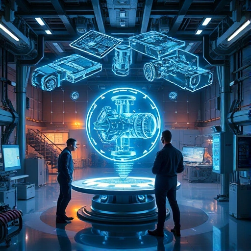 A futuristic engineering laboratory with advanced machinery, glowing blueprints floating in the air, engineers in sleek modern uniforms collaborating around a central holographic display of a complex mechanical structure, soft ambient lighting, high detail, realistic rendering, no text or letters visible