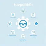 A modern, professional infographic-style illustration showing the key advantages and benefits of 'tuvpoliteh' — including icons representing quality certification, safety compliance, international recognition, customer trust, and process improvement — arranged in a clean, minimalist layout with soft blue and white color scheme, flat design, no text or labels, only symbolic visuals