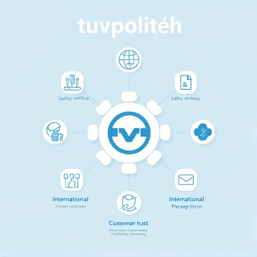 A modern, professional infographic-style illustration showing the key advantages and benefits of 'tuvpoliteh' — including icons representing quality certification, safety compliance, international recognition, customer trust, and process improvement — arranged in a clean, minimalist layout with soft blue and white color scheme, flat design, no text or labels, only symbolic visuals