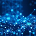 A modern digital transformation concept showing interconnected data streams, glowing network nodes, and abstract circuitry forming a seamless flow between traditional industrial elements and futuristic digital interfaces, symbolizing the evolution of technology in education and innovation, minimalist composition with cool blue and silver tones, high detail, no text or labels