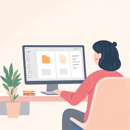 A beginner-friendly illustration showing a person learning to use tuvpoliteh software, with simple icons representing basic functions like file opening, editing, and saving, set in a clean, minimalist workspace with soft lighting and pastel colors