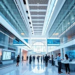 A modern, high-tech university campus with sleek architecture, students in professional attire collaborating in bright, open spaces, digital displays showing engineering schematics and data visualizations, subtle branding elements reflecting 'TuVPoliteh' with a focus on precision, innovation, and academic excellence, soft natural lighting, ultra-detailed, photorealistic style