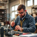 A person applying knowledge from studying tuvpoliteh in daily life, such as using technical skills to fix a device, solve a problem at work, or teach others, showing practical benefits in a realistic, uplifting setting