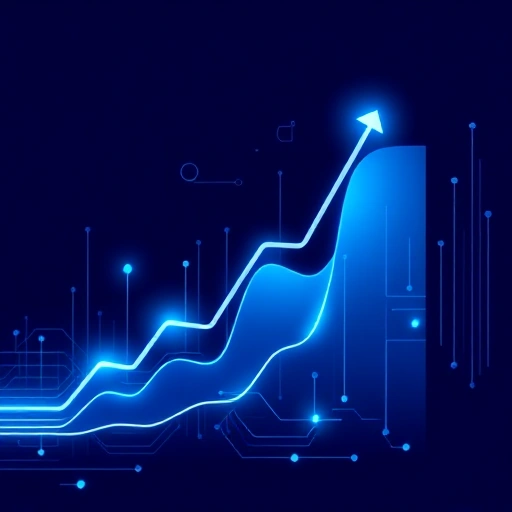 A modern, minimalist illustration representing market trends in technology and innovation, featuring abstract upward-pointing graphs, glowing data streams, and subtle geometric patterns in a sleek, high-tech color palette of deep blue, electric cyan, and silver, with no text, letters, or digits visible