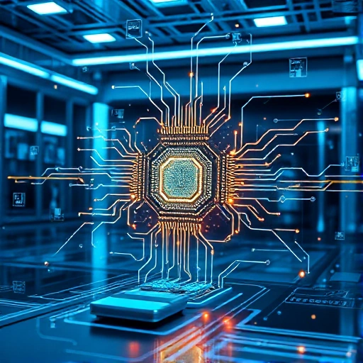 A futuristic technological breakthrough scene showing a glowing quantum processor with intricate circuit patterns, surrounded by floating holographic data streams and abstract representations of innovation, set in a sleek, high-tech laboratory with soft blue and silver lighting, emphasizing progress and advanced science