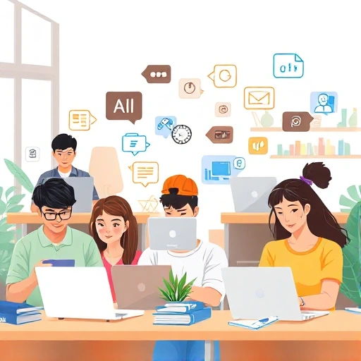 A modern educational illustration showing a diverse group of students engaged in online learning, with laptops, books, and digital icons representing various academic subjects like engineering, programming, and design, set in a bright, clean classroom or home study environment, conveying motivation and accessibility of top courses