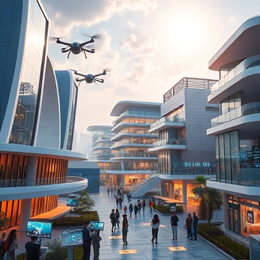 A futuristic university campus with sleek modern architecture, glowing digital interfaces, students collaborating with holographic displays, autonomous drones delivering materials, and renewable energy systems integrated into the buildings, all under a bright optimistic sky, conveying the theme 'the future is already here'