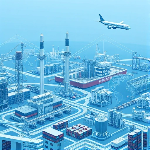 A modern industrial landscape representing the global perspective of the tuvpoliteh industry, featuring interconnected factories, advanced machinery, and international trade routes symbolized by cargo ships and aircraft, all rendered in a clean, high-detail style with subtle blue and silver tones to convey technological advancement and global connectivity