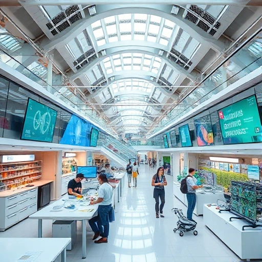 A modern university campus with futuristic architecture, students collaborating in high-tech labs, digital screens displaying innovative research, and engineers working on advanced robotics and sustainable energy systems, all in a clean, bright, and inspiring environment