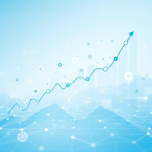 A modern, professional overview of a technology market, showing abstract data visualizations like rising graphs, interconnected nodes, and digital icons representing innovation and growth, set in a clean, minimalist tech environment with soft blue and white tones