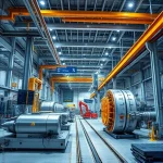 A modern engineering achievement scene featuring advanced technology, sleek machinery, and innovative infrastructure, symbolizing the accomplishments of TuVPoliteh in engineering, with a clean, professional, and inspiring atmosphere, no text or letters visible