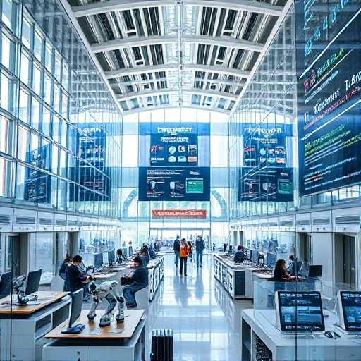 A modern university campus with innovative technology labs, students working on robotics and AI projects, futuristic architecture with glass and steel, digital screens displaying data and code, a banner in Cyrillic reading 'tuvpoliteh и инновационные разработки', vibrant but professional atmosphere, daylight, high detail