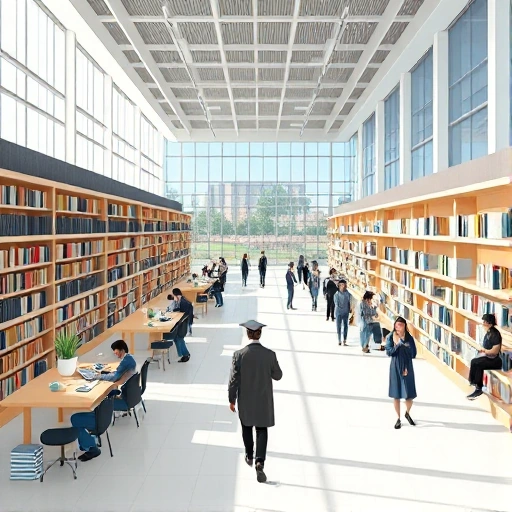 A modern university campus with students studying in a bright library, engineers working in a high-tech lab, and a graduation ceremony with diplomas being handed out, all symbolizing the path to success at TuvPoliteh, in a clean, professional, and inspiring visual style