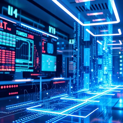 A futuristic digital revolution scene with glowing data streams, holographic interfaces, and abstract network patterns symbolizing technological advancement, set in a sleek modern environment with subtle references to TuvPoliteh university branding in abstract form, no text or letters visible